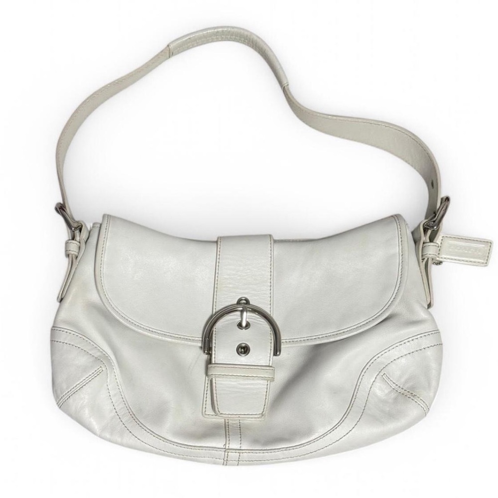 y2k vintage white coach soho shoulder buckle bag with silver hardware ♡
